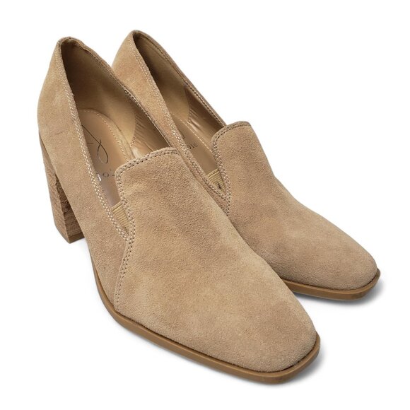 Joie Women’s Wevenly Tan Suede Chunky Block Heel Squared Front Loafers 7.5 - Picture 1 of 9